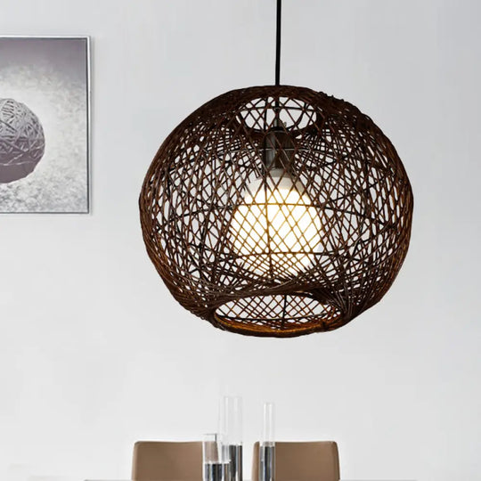 Japanese Bamboo Hanging Light - Coffee-Colored 1-Head Fixture Coffee