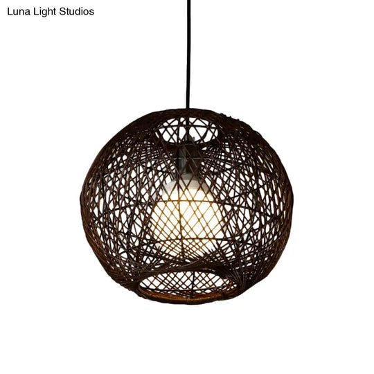 Japanese Bamboo Hanging Light - Coffee-Colored 1-Head Fixture