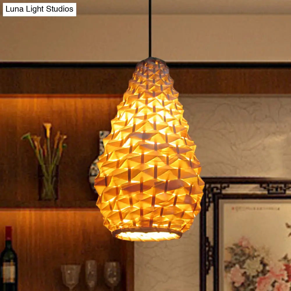 Japanese Bamboo Jar Pendant Lighting - 1 Head 8/16 Wide Beige Ceiling Suspended Lamp