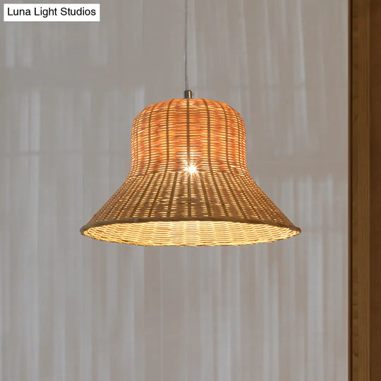 Japanese Bamboo Pendant Light Fixture - Beige Flared Design For Bedroom