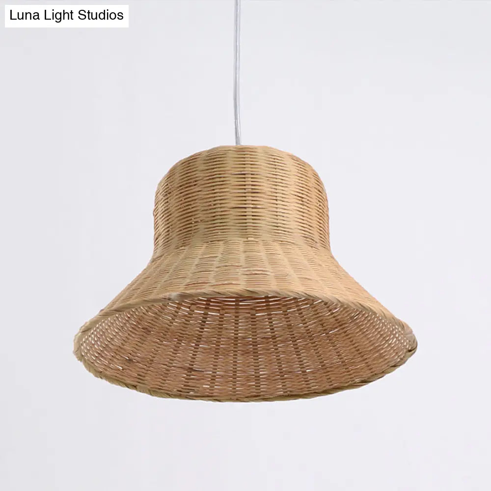 Japanese Bamboo Pendant Light Fixture - Beige Flared Design For Bedroom