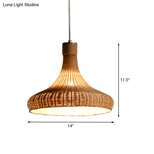 Japanese Bamboo Pendant Light: Handcrafted 1-Bulb Suspended Fixture In Flaxen