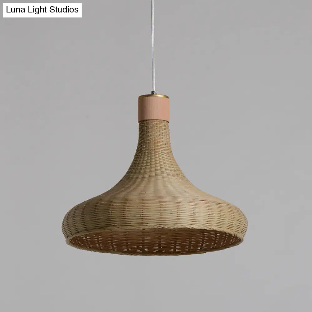 Japanese Bamboo Pendant Light: Handcrafted 1-Bulb Suspended Fixture In Flaxen