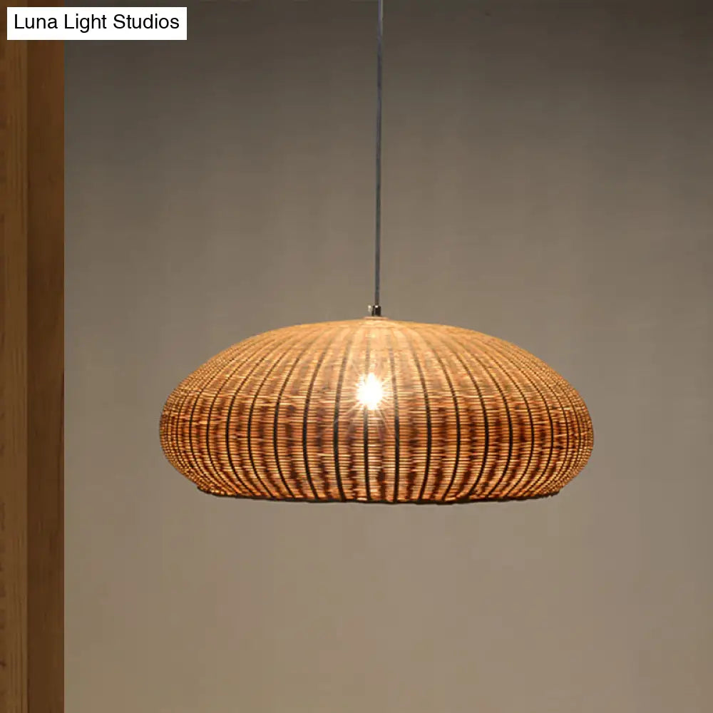 Japanese Bamboo Pendant Light: Handcrafted Flaxen Fixture For 1 Bulb Suspension