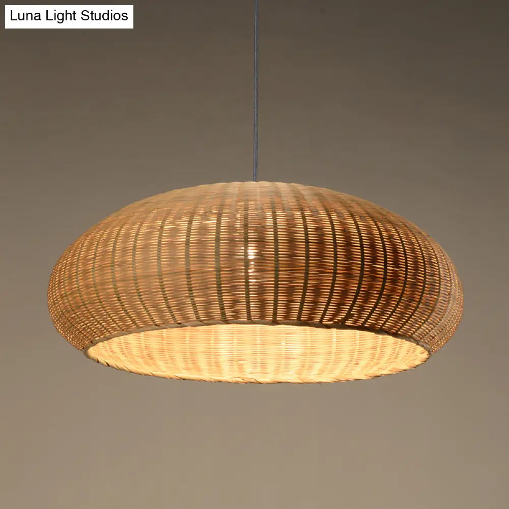 Japanese Bamboo Pendant Light: Handcrafted Flaxen Fixture For 1 Bulb Suspension