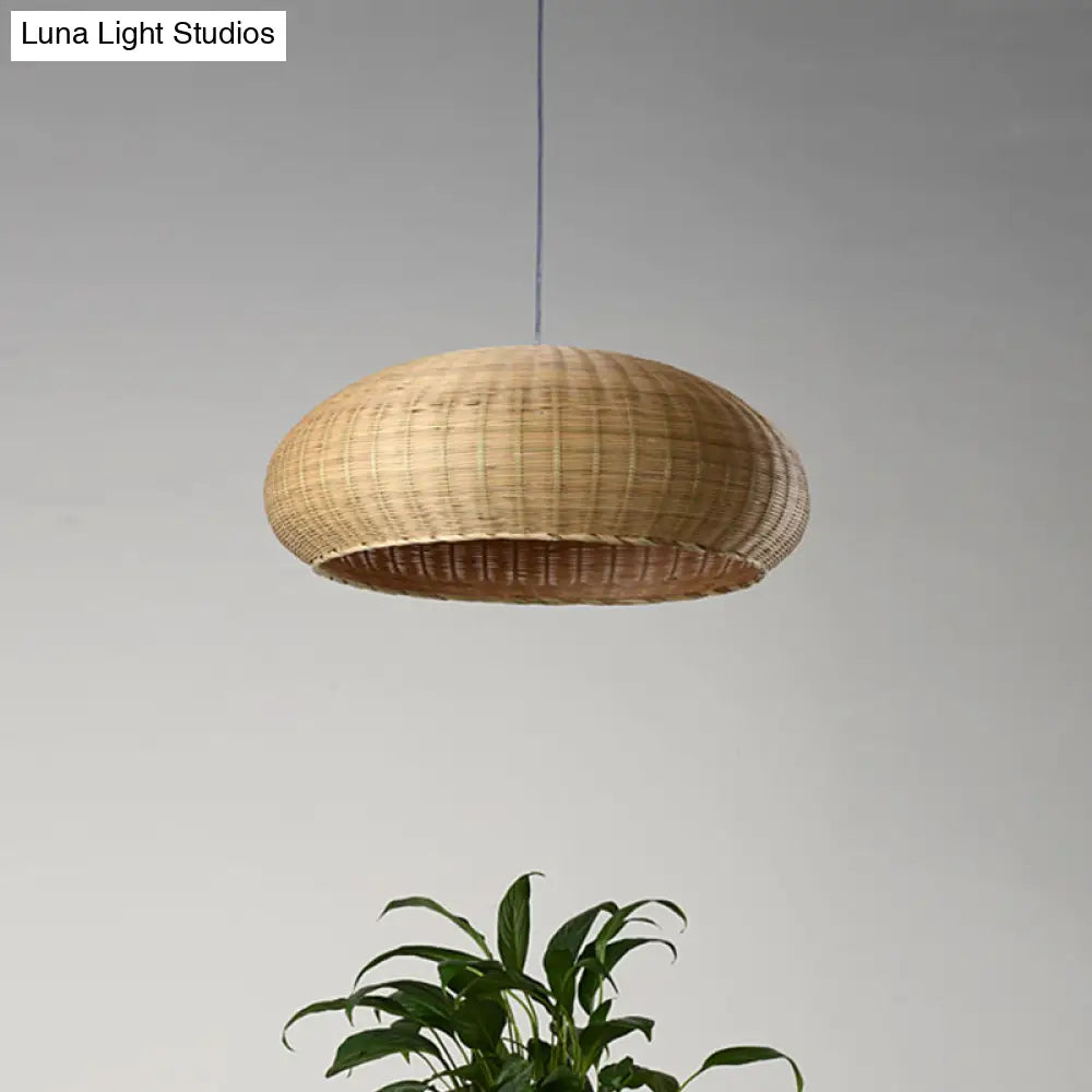 Japanese Bamboo Pendant Light: Handcrafted Flaxen Fixture For 1 Bulb Suspension