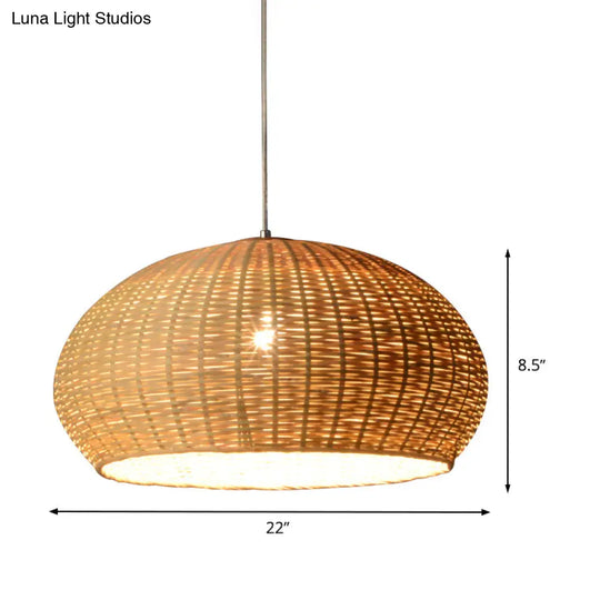 Japanese Bamboo Pendant Light: Handcrafted Flaxen Fixture For 1 Bulb Suspension