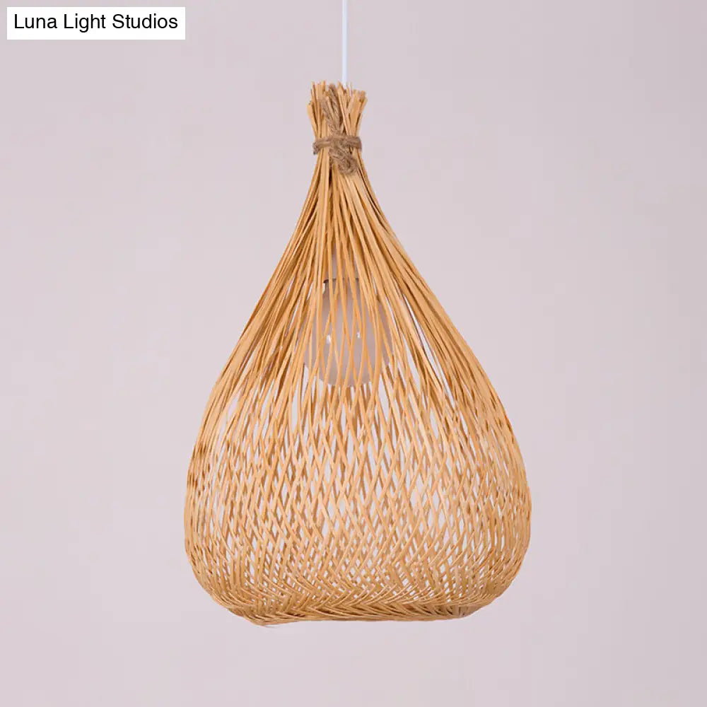 Japanese Bamboo Pendant Lighting: Hand-Woven 1 Bulb Wood Ceiling Suspension Lamp For Tearoom