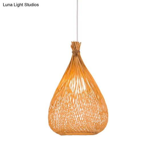 Japanese Bamboo Pendant Lighting: Hand-Woven 1 Bulb Wood Ceiling Suspension Lamp For Tearoom