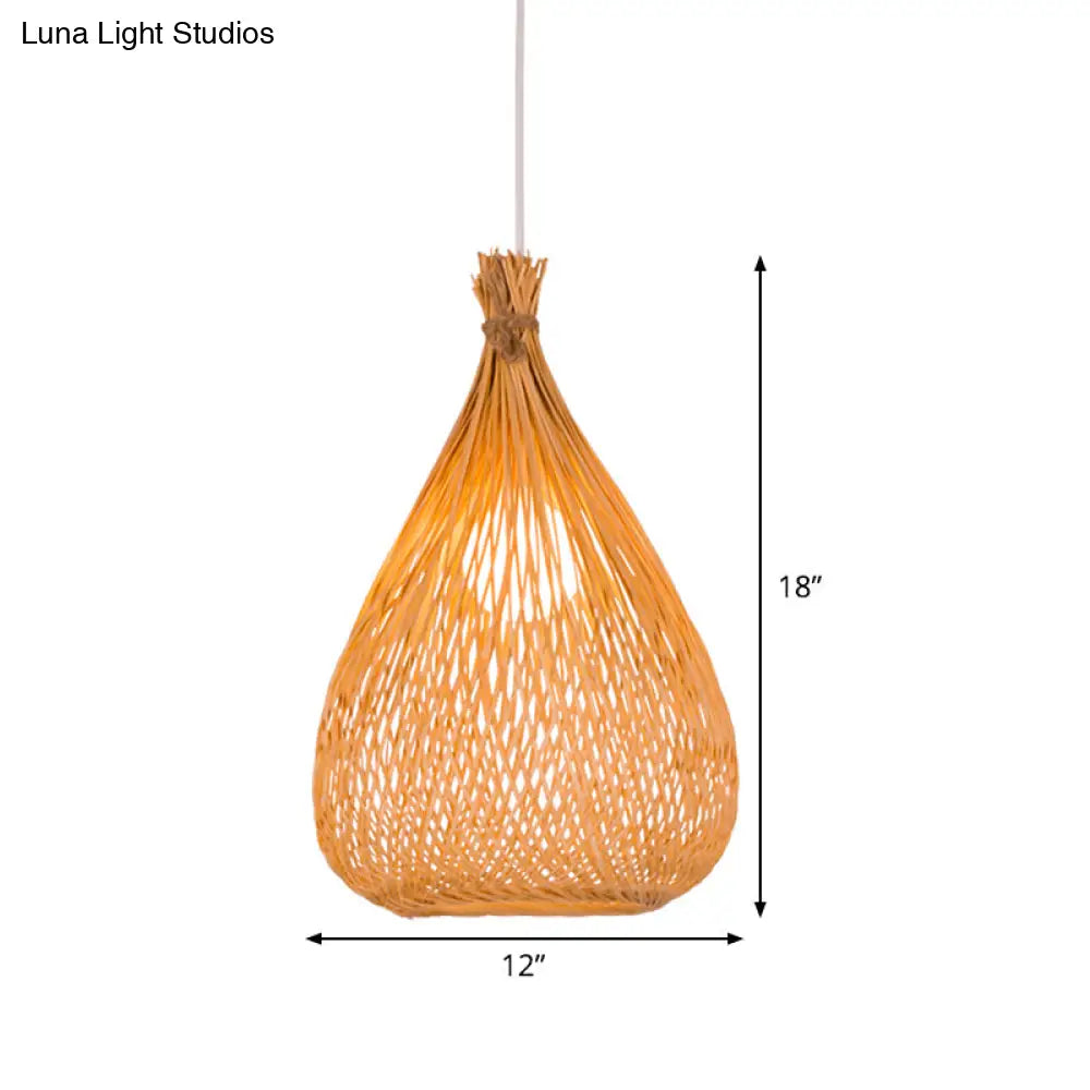 Japanese Bamboo Pendant Lighting: Hand-Woven 1 Bulb Wood Ceiling Suspension Lamp For Tearoom