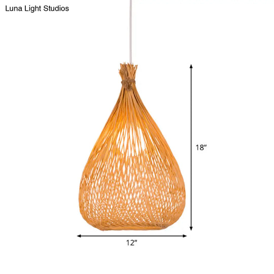 Japanese Bamboo Pendant Lighting: Hand-Woven 1 Bulb Wood Ceiling Suspension Lamp For Tearoom