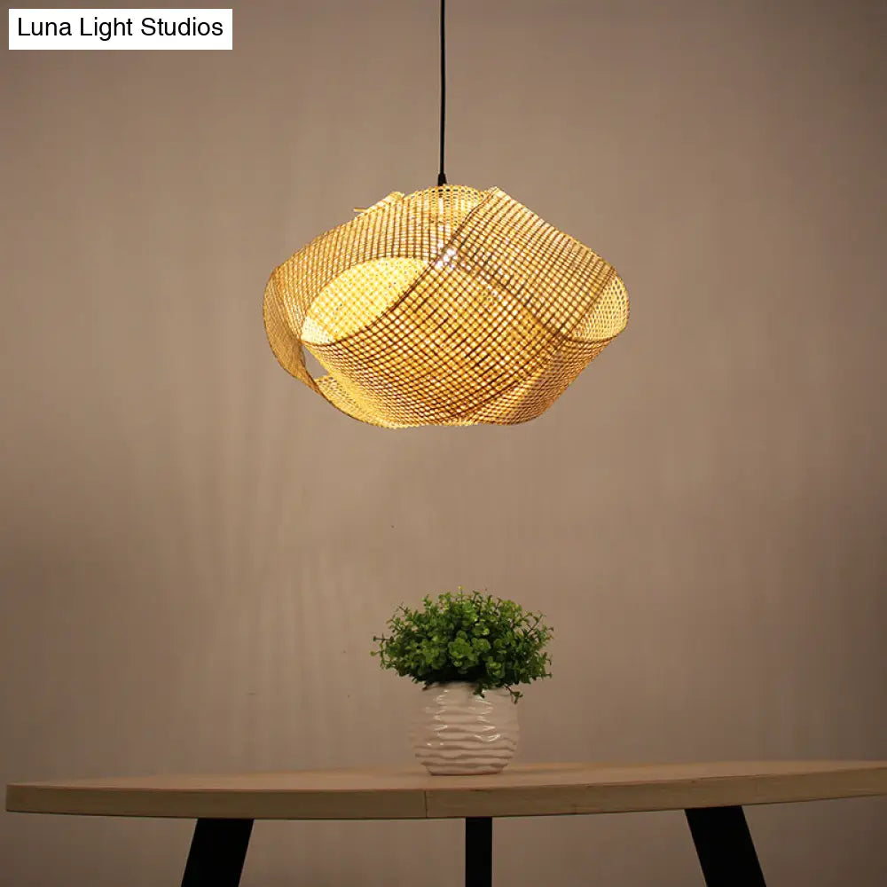 Japanese Bamboo Swirl Down Lighting - Flaxen Ceiling Suspension Lamp