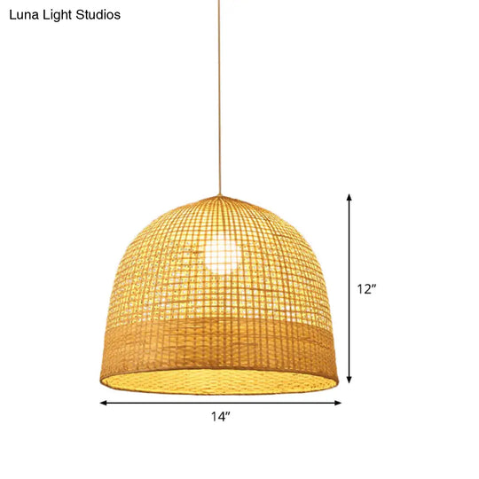 Japanese Beige Domed Pendant Lamp: Bamboo Ceiling Light For Teahouse