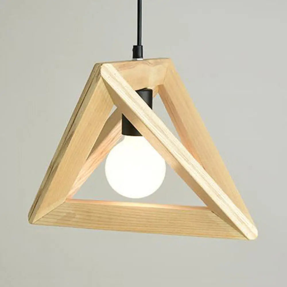 Japanese Beige Pendant Light With Triangle Shade And Wood Lamp For Kitchen / 12’