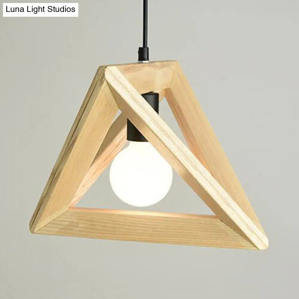 Japanese Beige Pendant Light With Triangle Shade - Wood 1-Light Lamp For Kitchen / 12