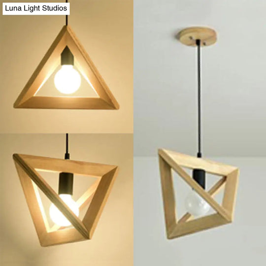 Japanese Beige Pendant Light With Triangle Shade And Wood Lamp For Kitchen