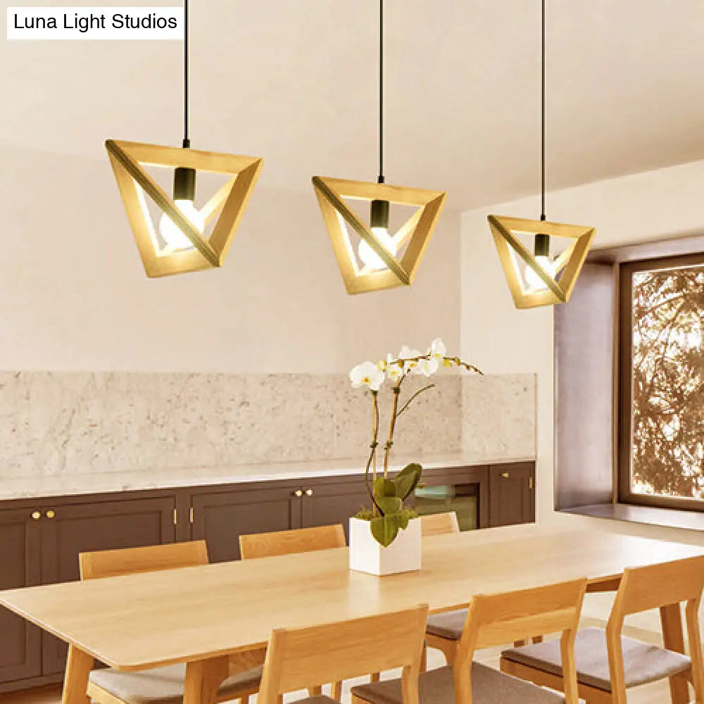 Japanese Beige Pendant Light With Triangle Shade And Wood Lamp For Kitchen