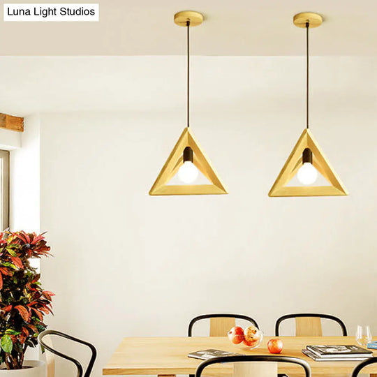 Japanese Beige Pendant Light With Triangle Shade - Wood 1-Light Lamp For Kitchen