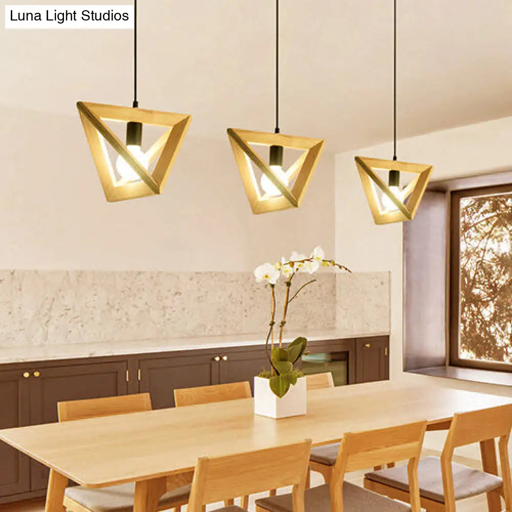 Japanese Beige Pendant Light With Triangle Shade - Wood 1-Light Lamp For Kitchen