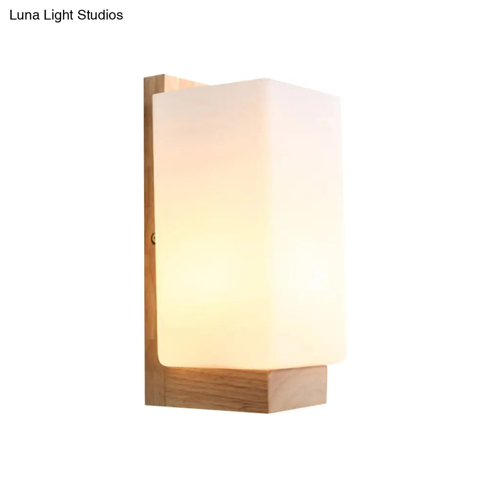 Japanese Cuboid Wall Sconce In Stylish White - One Light Frosted Glass For Hotel Or Office Lighting