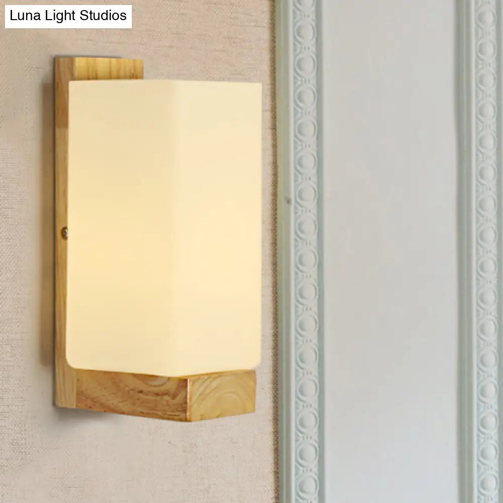 Japanese Cuboid Wall Sconce In Stylish White - One Light Frosted Glass For Hotel Or Office Lighting