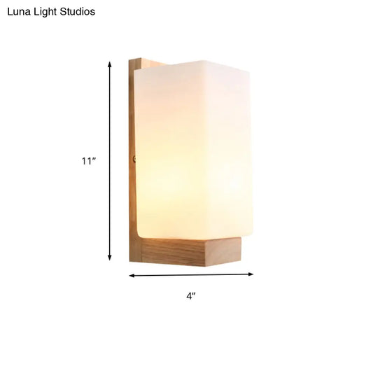 Japanese Cuboid Wall Sconce In Stylish White - One Light Frosted Glass For Hotel Or Office Lighting