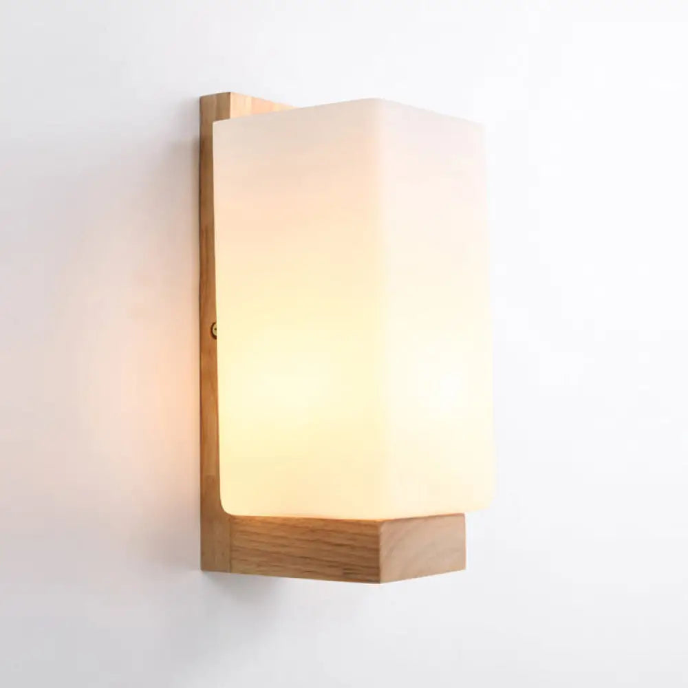 Japanese Cuboid Wall Sconce In Stylish White - One Light Frosted Glass For Hotel Or Office Lighting