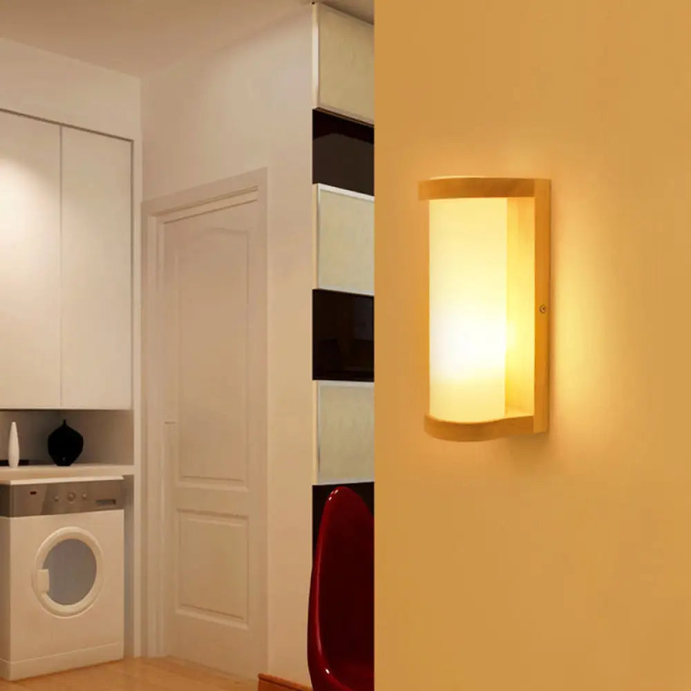 Japanese Cylinder Wall Sconce Lamp - White Glass Bedside Lighting