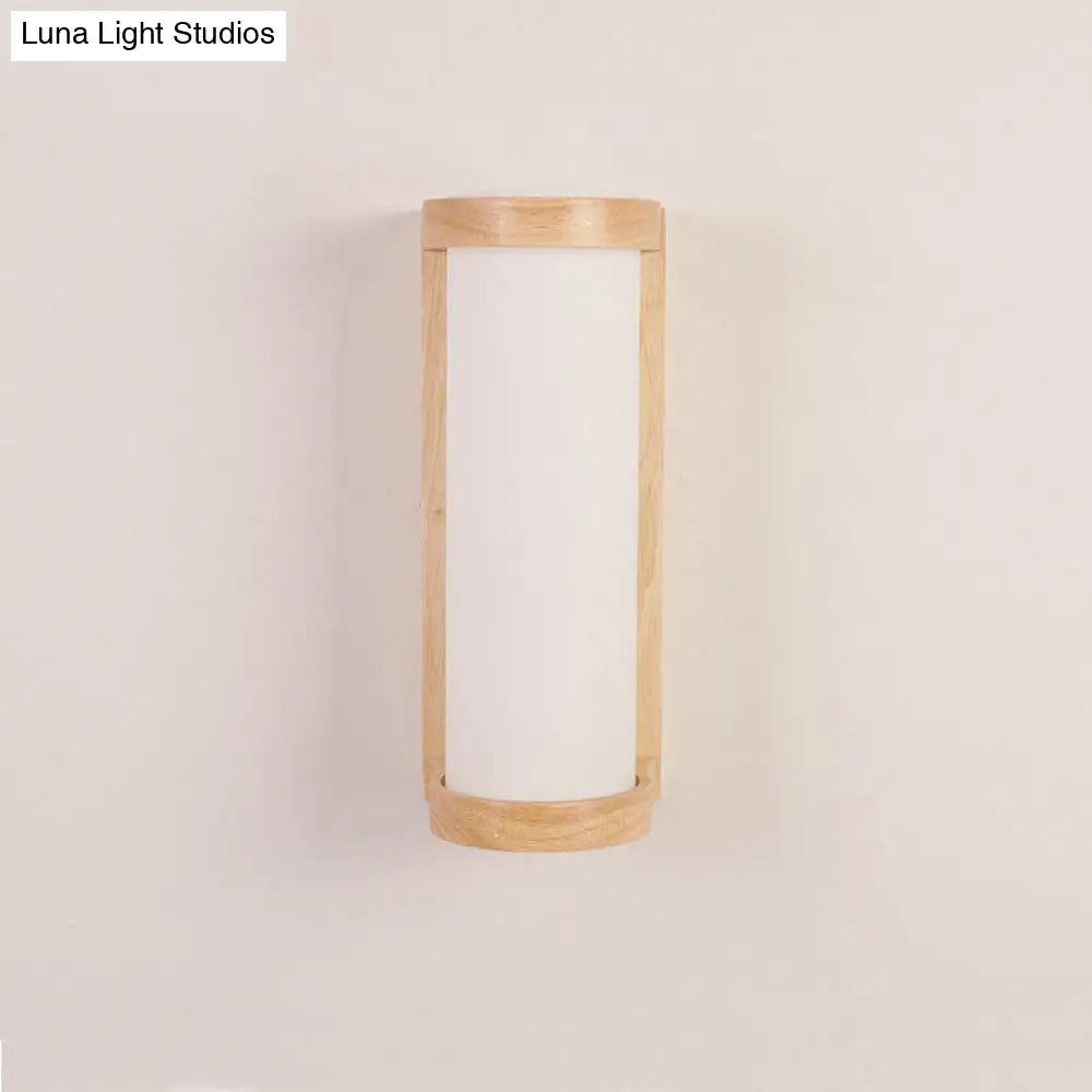 Japanese Cylinder Wall Sconce Lamp - White Glass Bedside Lighting