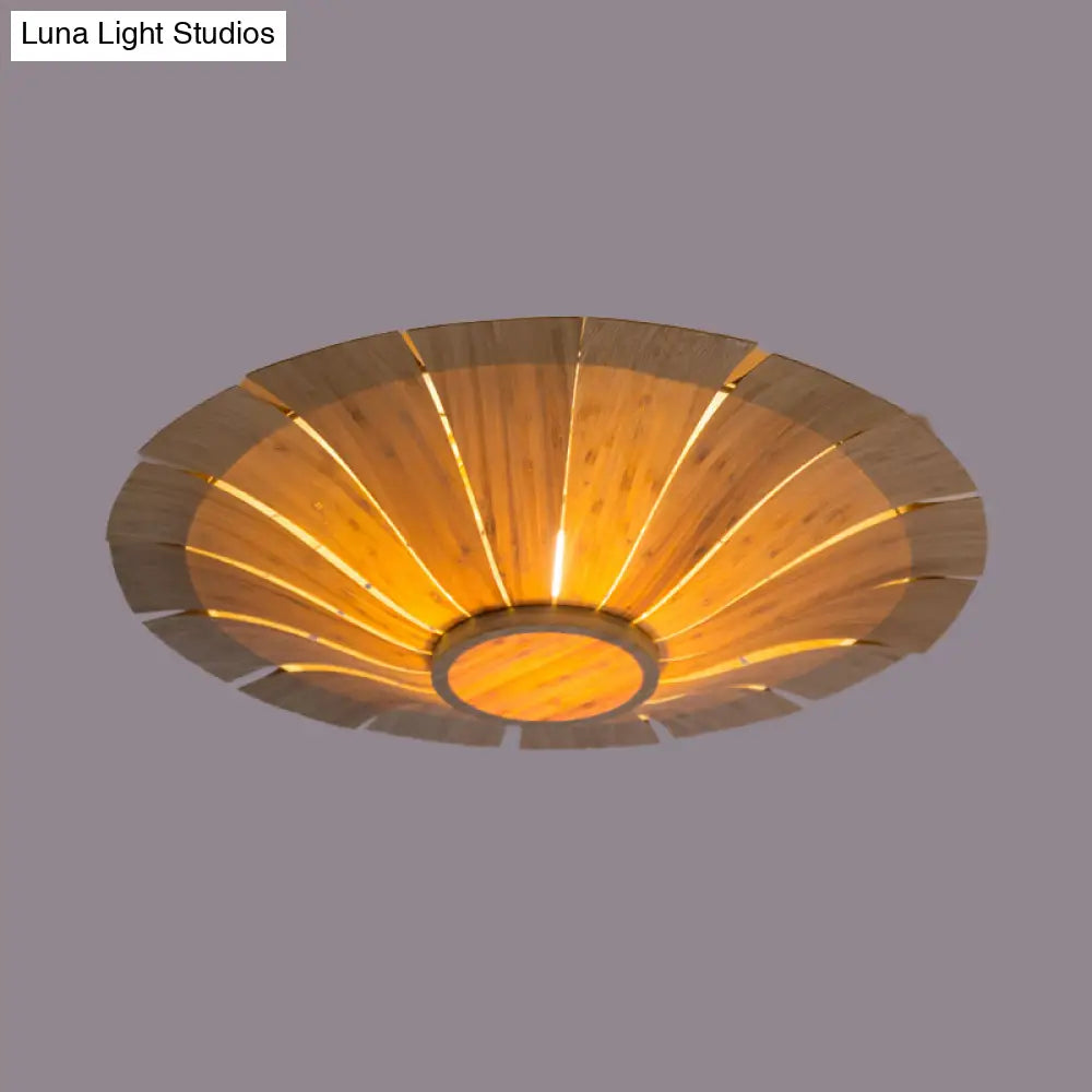 Japanese Flying Saucer Semi Flush Mount Wood Ceiling Light - 1 Bulb Beige