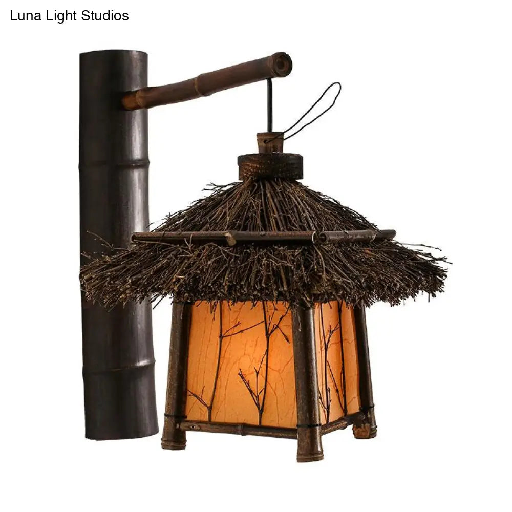 Japanese Hand-Crafted Bamboo Wall Lighting: Brown Tearoom Sconce - 1 Bulb Light Fixture