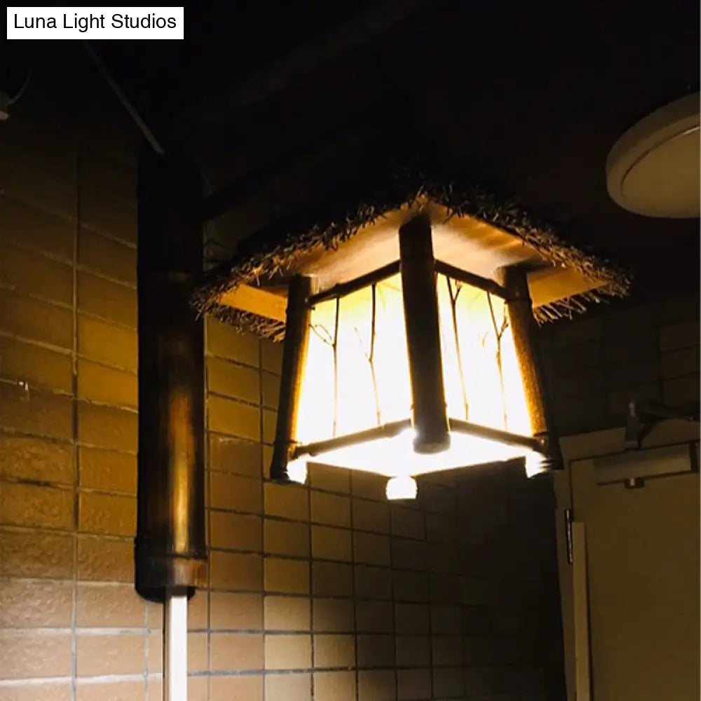 Japanese Hand-Crafted Bamboo Wall Lighting: Brown Tearoom Sconce - 1 Bulb Light Fixture