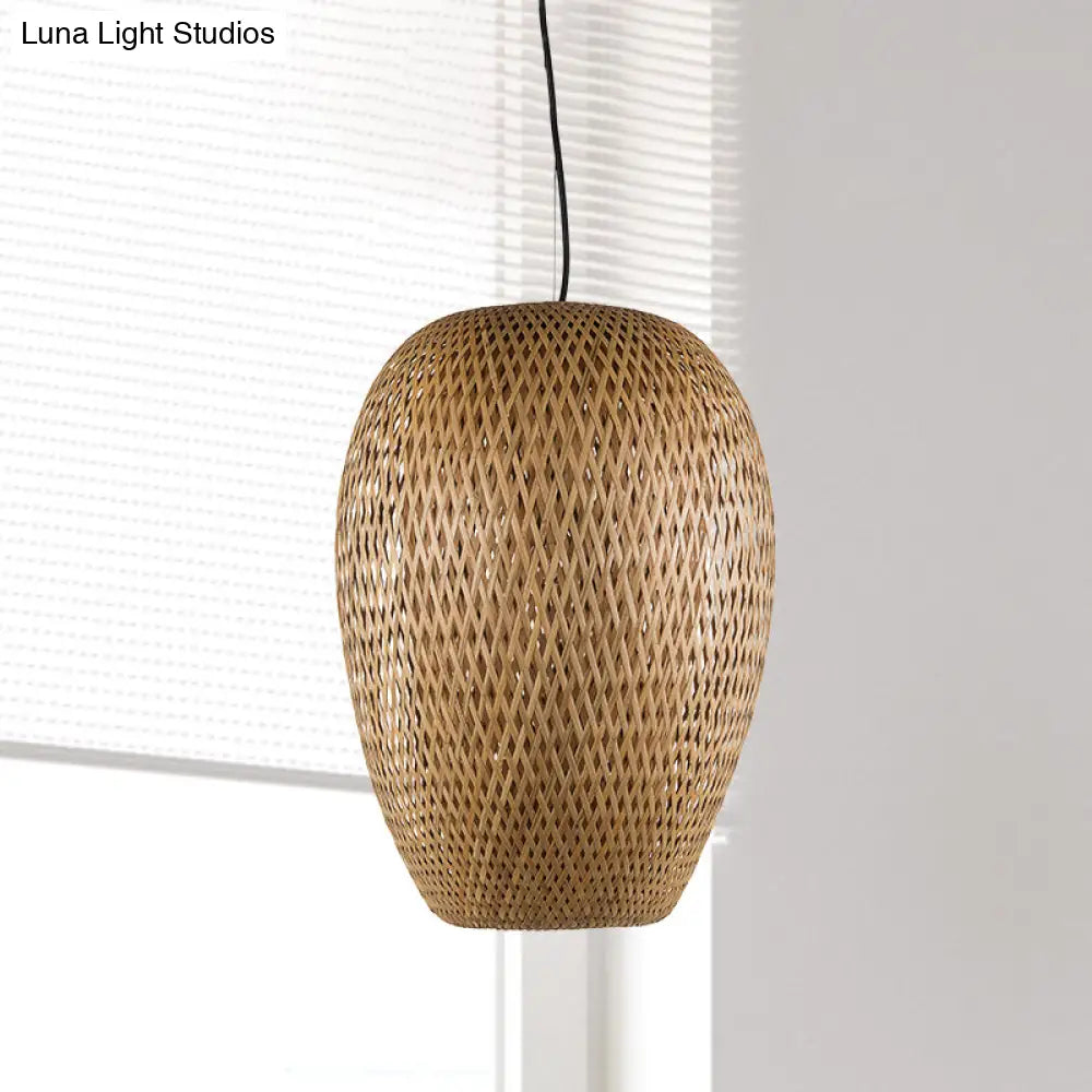 Japanese Hand-Twisted Hanging Bamboo Light Fixture - 1 Head Brown