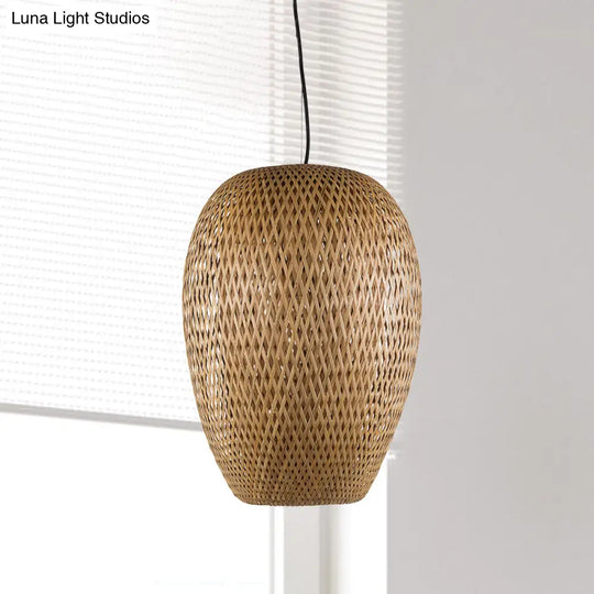 Japanese Hand-Twisted Hanging Bamboo Light Fixture - 1 Head Brown