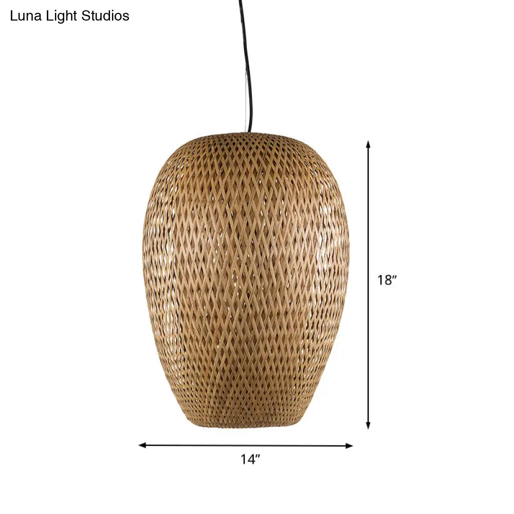 Japanese Hand-Twisted Hanging Bamboo Light Fixture - 1 Head Brown