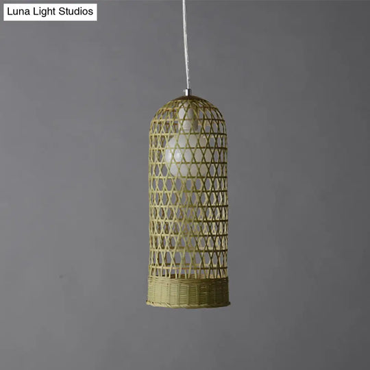 Japanese Hand Twisted Hanging Light Bamboo Pendant - 1 Head Suspended Fixture In Beige