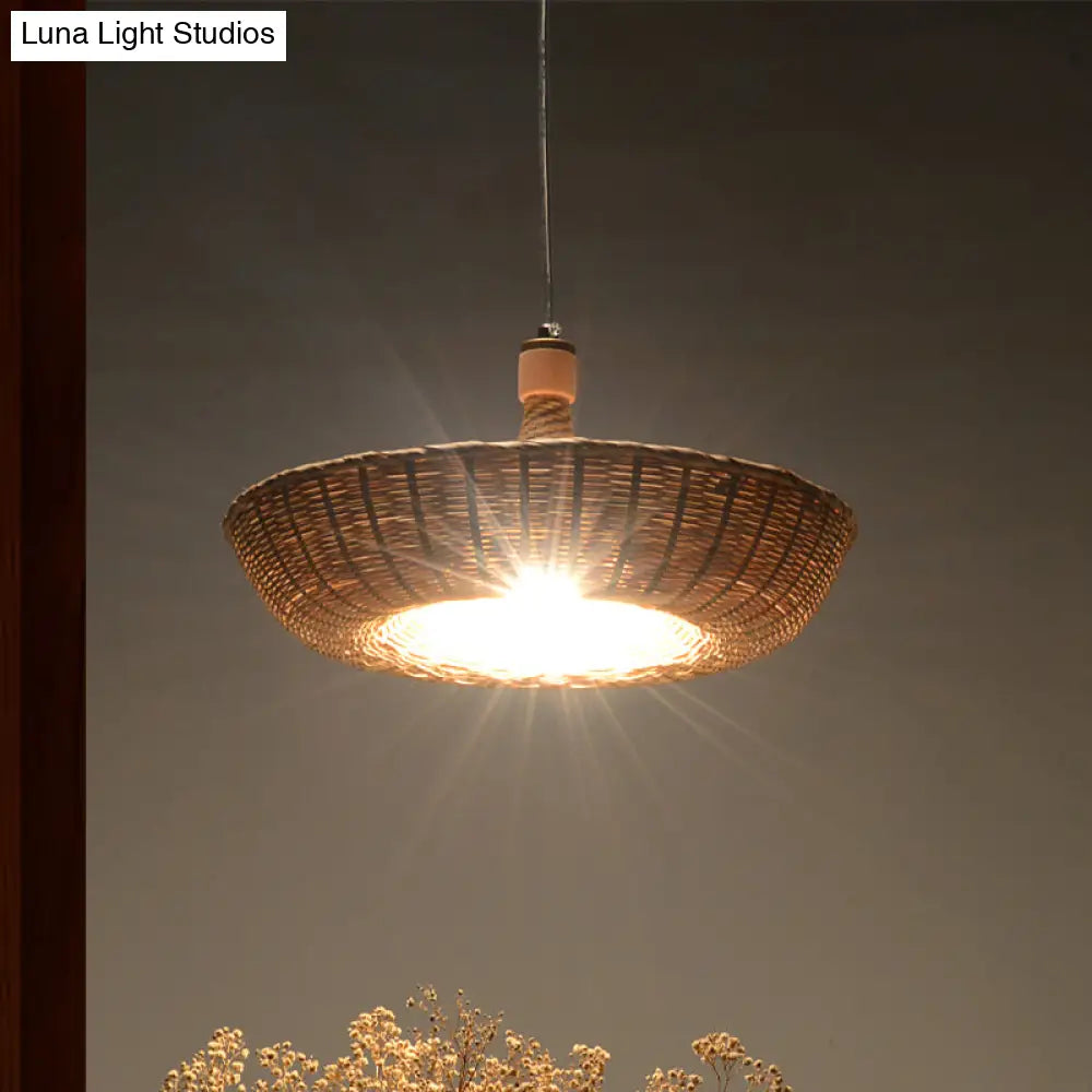 Japanese Handcrafted Bamboo Ceiling Light - 1 Head Suspended Flaxen Fixture