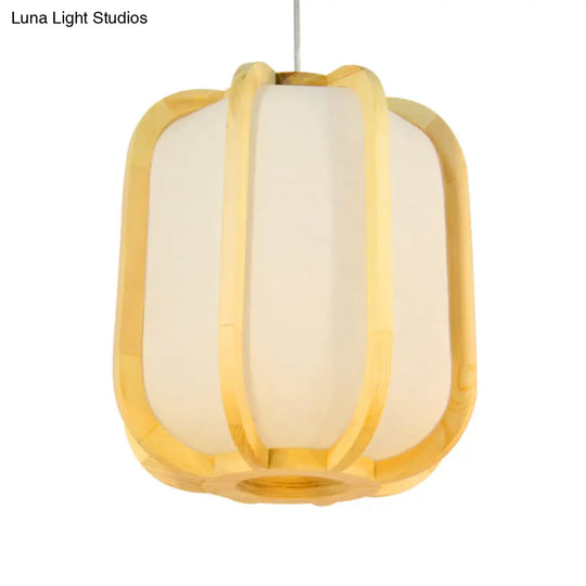 Japanese Lantern Wood Pendant Ceiling Lamp For Restaurants - Beige 1-Light Suspension