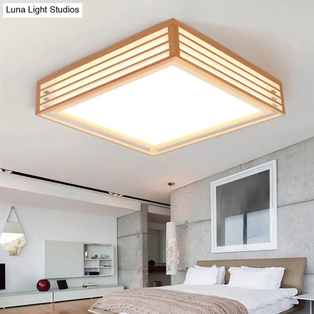 Japanese Led Flush Mount Ceiling Light For Bedroom - Wood Square Fixture / 14 Natural