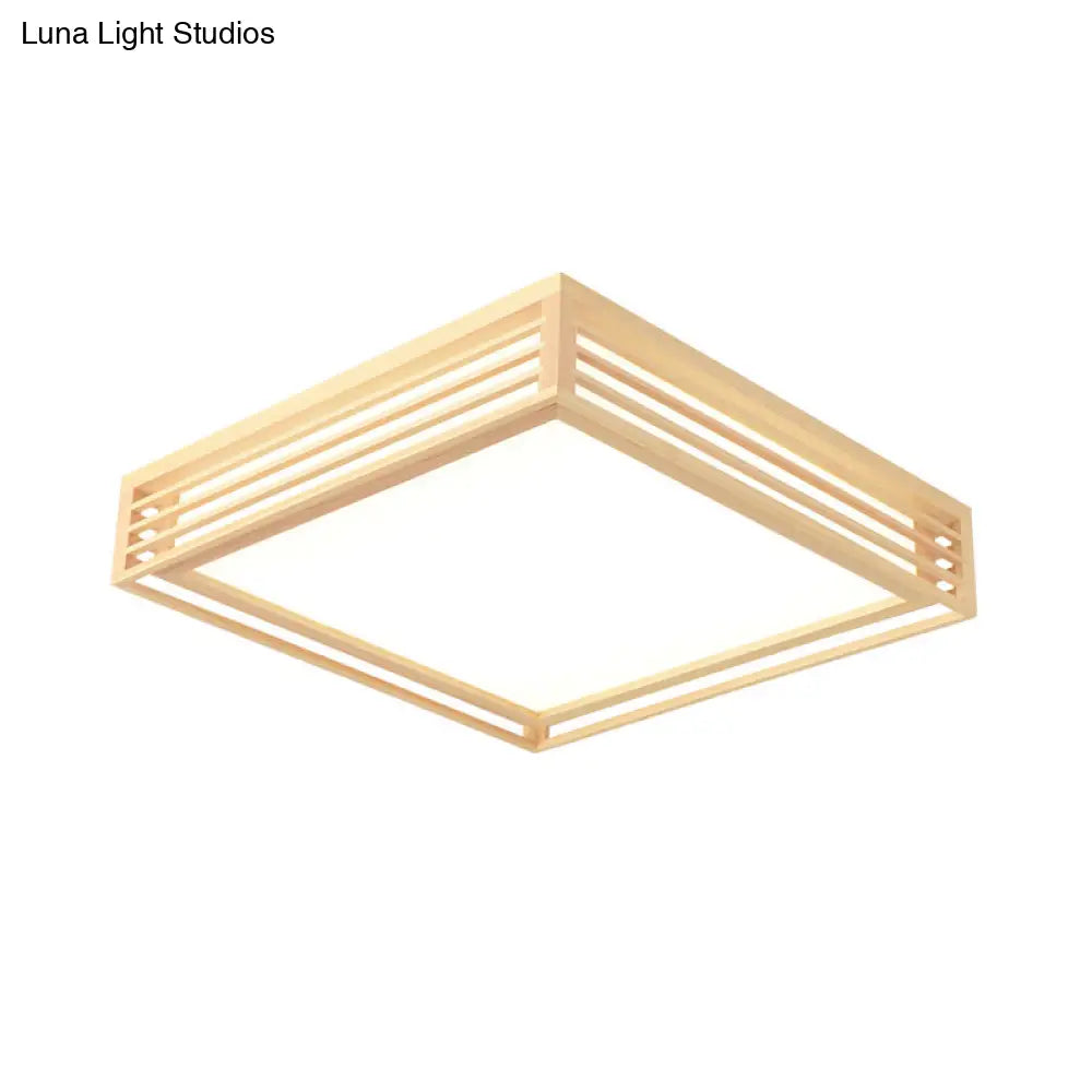 Japanese Led Flush Mount Ceiling Light For Bedroom - Wood Square Fixture