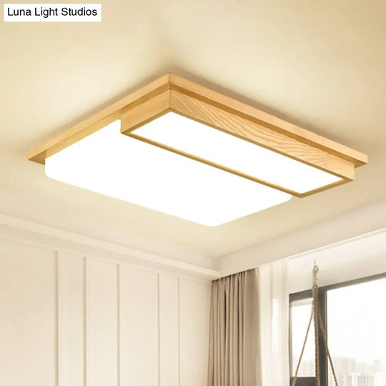 Japanese Led Wood Flush Ceiling Light For Living Room / Warm B