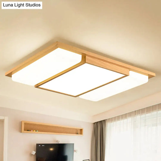 Japanese Led Wood Flush Ceiling Light For Living Room