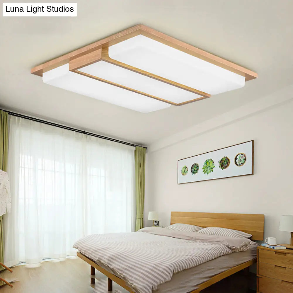 Japanese Led Wood Flush Ceiling Light For Living Room / White C