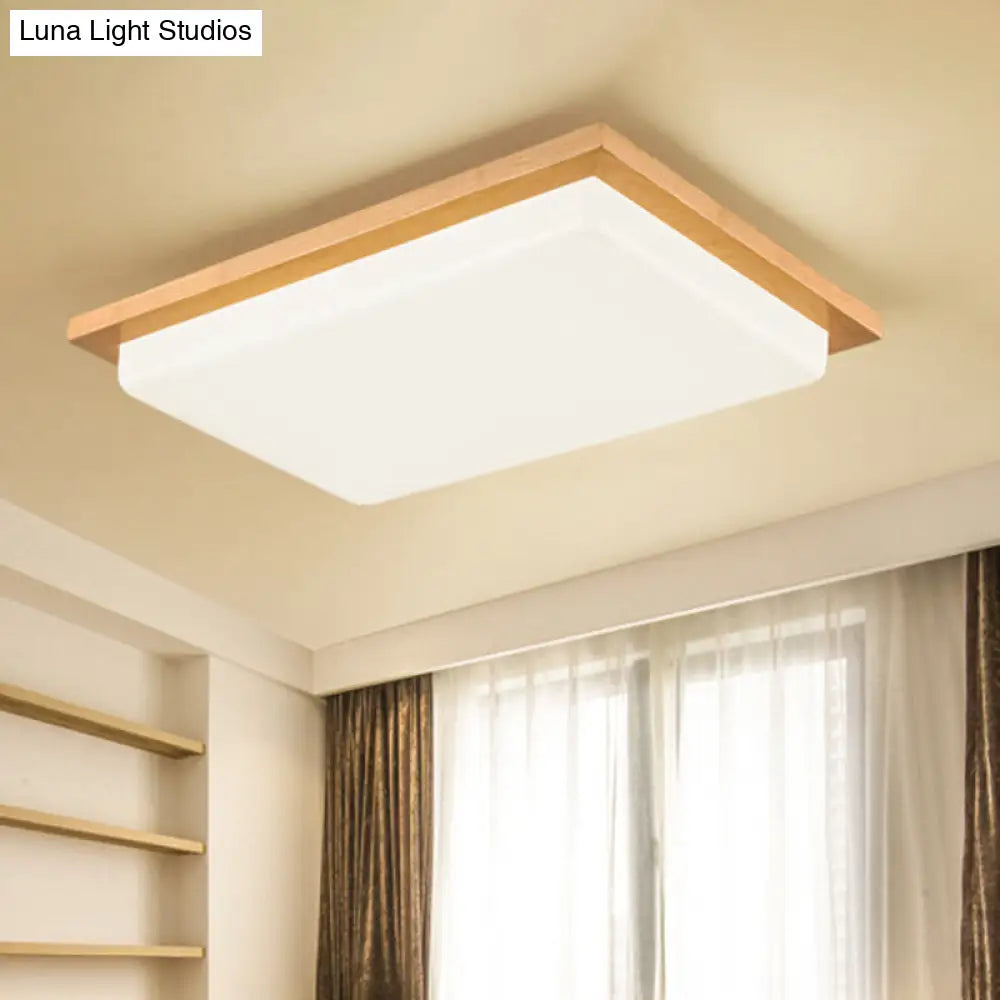 Japanese Led Wood Flush Ceiling Light For Living Room / Natural A