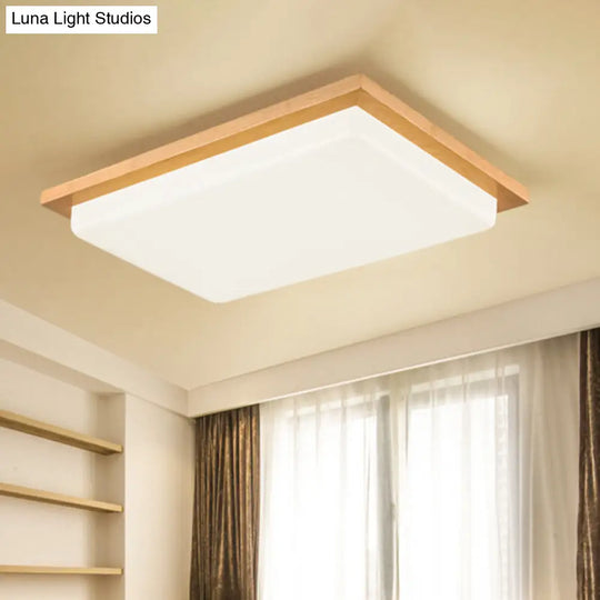 Japanese Led Wood Flush Ceiling Light For Living Room / Natural A