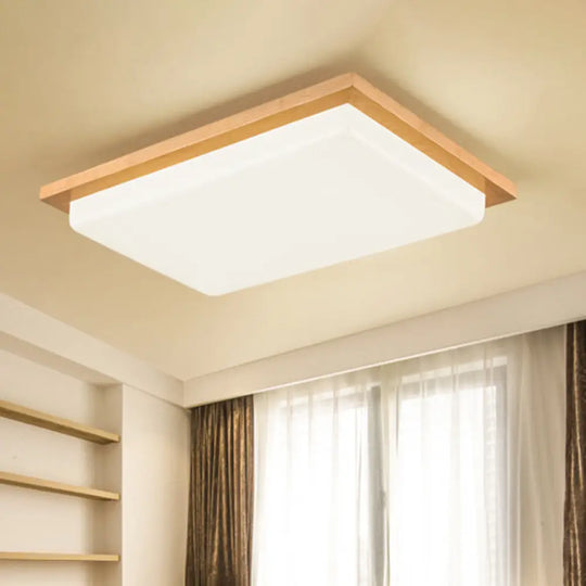 Japanese Led Wood Flush Ceiling Light For Living Room / Natural A