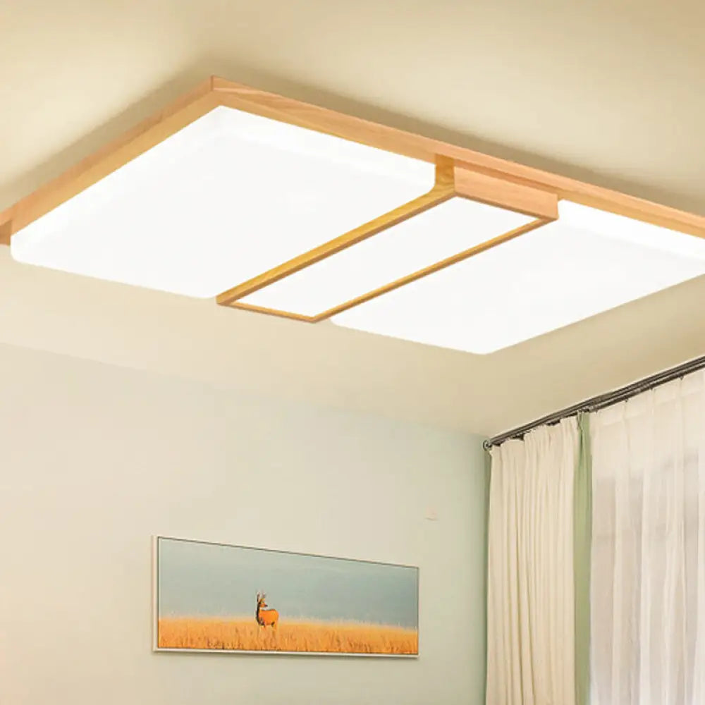 Japanese Led Wood Flush Ceiling Light For Living Room / Natural E