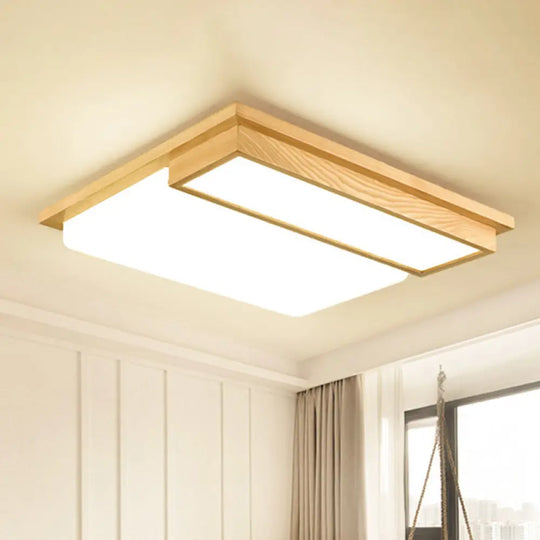 Japanese Led Wood Flush Ceiling Light For Living Room / Warm B