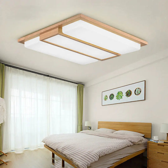 Japanese Led Wood Flush Ceiling Light For Living Room / White C