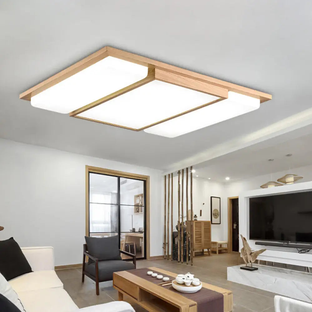 Japanese Led Wood Flush Ceiling Light For Living Room / White D